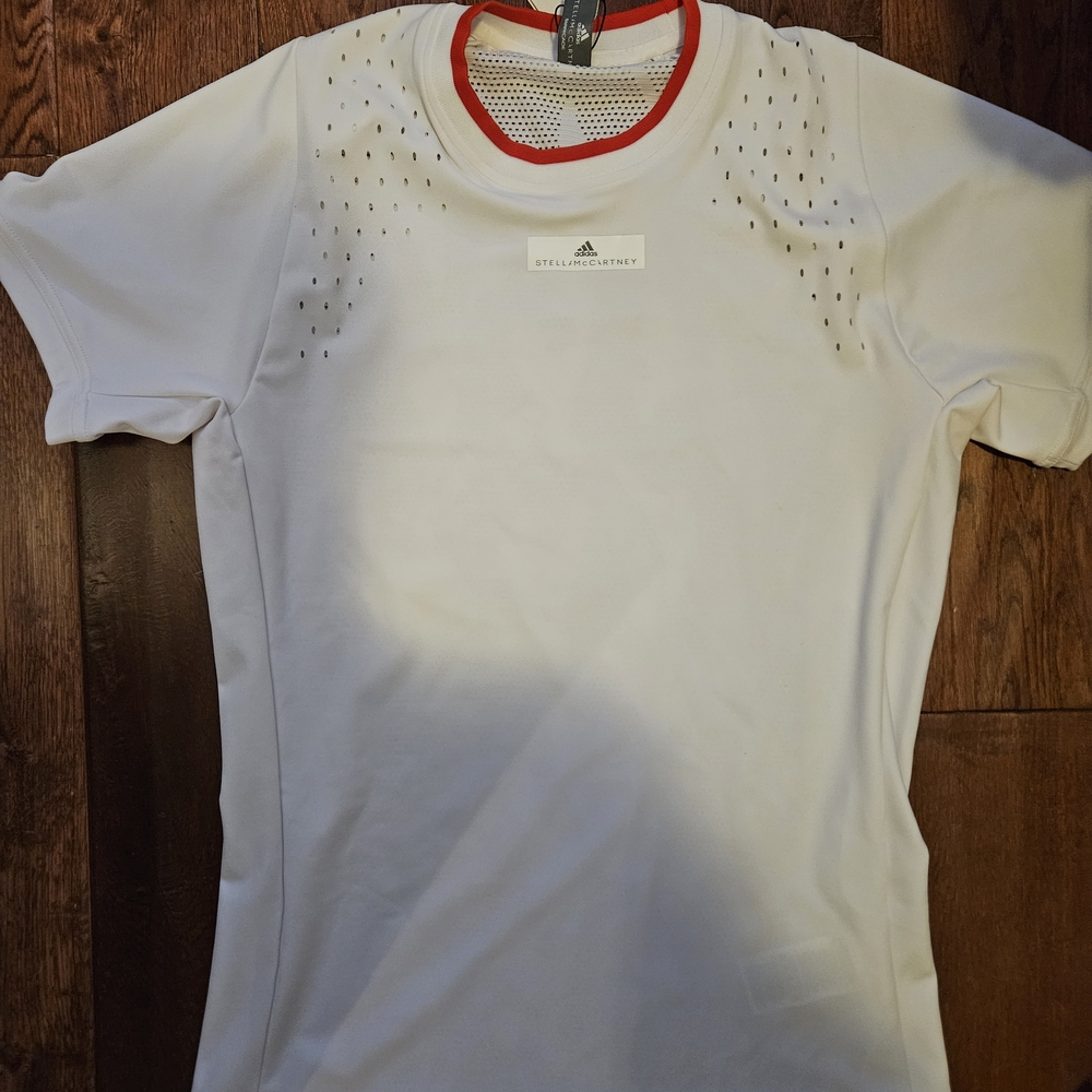 Adidas White and Red Short Sleeve Tennis Tee